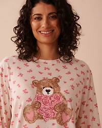 Teddy Bear and Rose Print Super Soft Long Sleeve Shirt