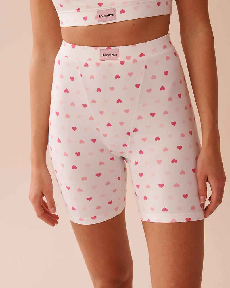 Heart Print Super Soft Biker Style Pajama Shorts