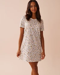Sunflower Print Cotton Short Sleeve Sleepshirt