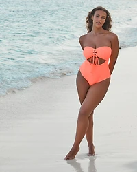 CORAL CRUSH Textured Cut-out Bandeau One-piece Swimsuit