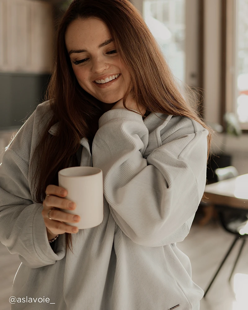 Chandail demi-zip épais en tissu côtel