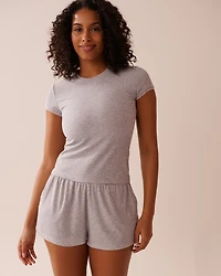 Ribbed Modal and Lace Trim T-shirt