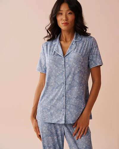 Chemisier en fibres recyclées imprimé floral blanc