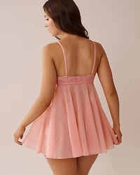 Open Front Embroidered Mesh Babydoll with Satin Bow