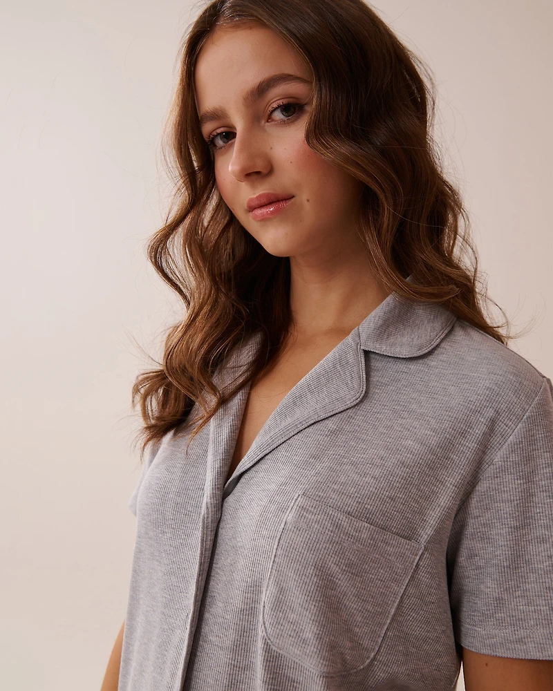 Ribbed Modal Button-down Shirt