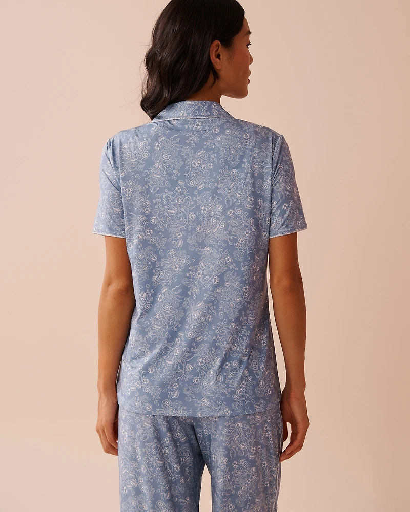 White Floral Print Recycled Fibers Button-down Shirt