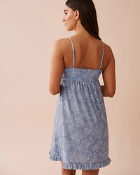 White Floral Print Recycled Fibers Ruffled Nightie