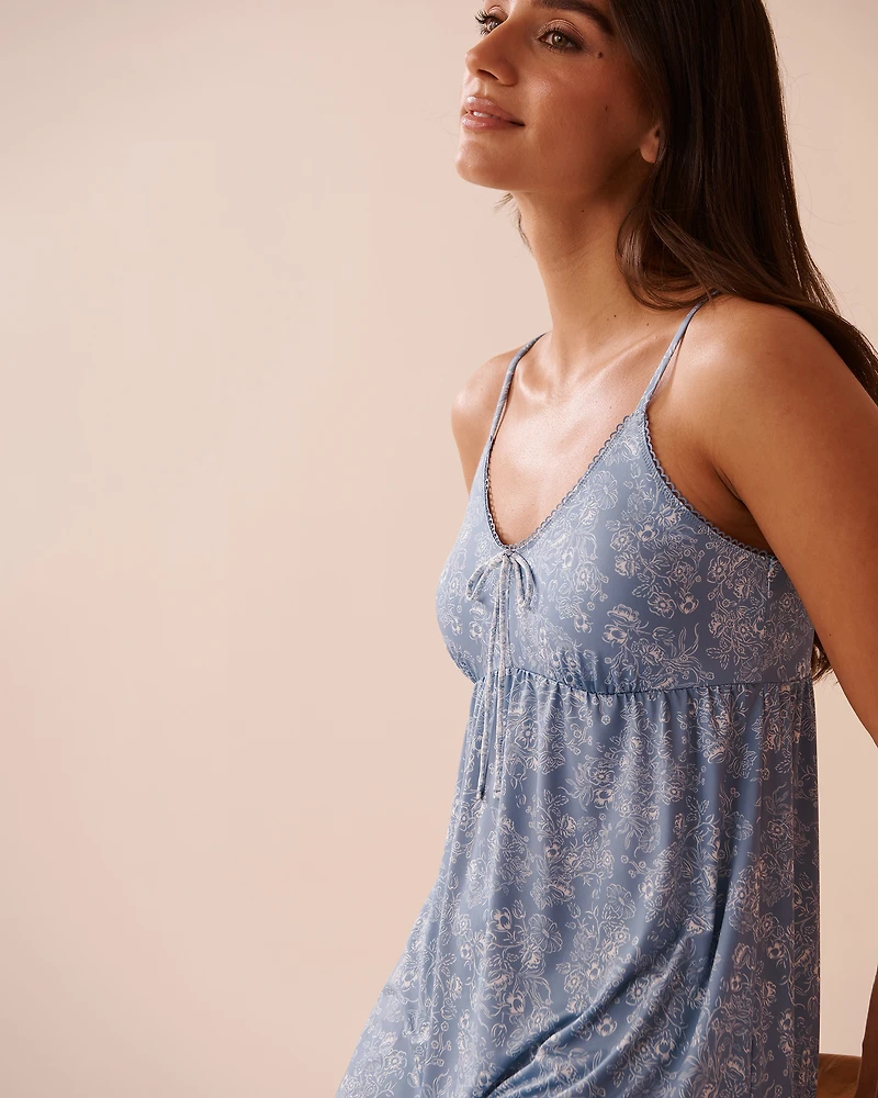 Nuisette à volants en fibres recyclées imprimé floral blanc