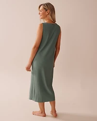 Pleated Effect Long Sleeveless Dress