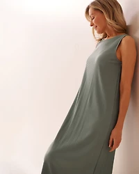 Pleated Effect Long Sleeveless Dress