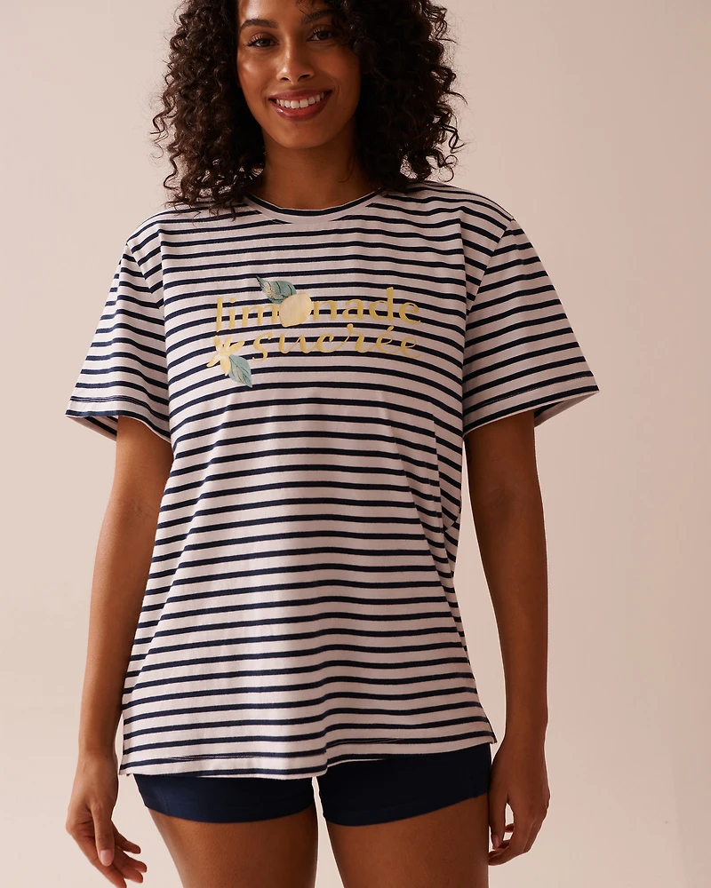 T-shirt en coton rayures et imprimé citron