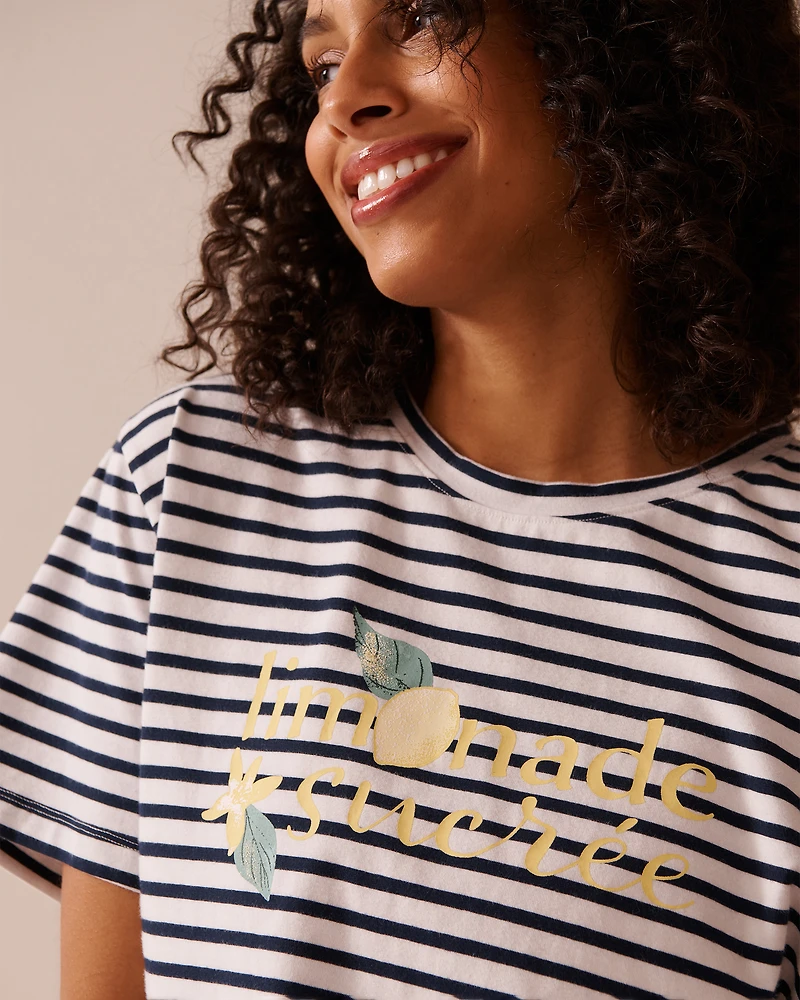 T-shirt en coton rayures et imprimé citron