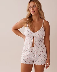 Strawberry Print Lettuce Edge Pointelle Cami