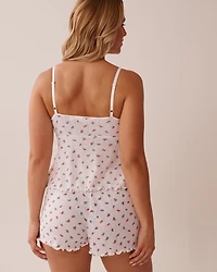 Strawberry Print Lettuce Edge Pointelle Cami