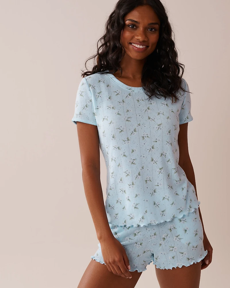Strawberry Print Lettuce Edge Pointelle T-shirt