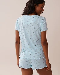 Strawberry Print Lettuce Edge Pointelle T-shirt