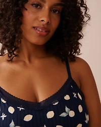 Lemon Print Lace Trim Ribbed Jersey Cami with Shelf Bra