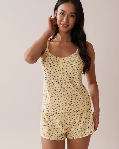 Ditsy Floral Print Ribbed Cami with Shelf Bra