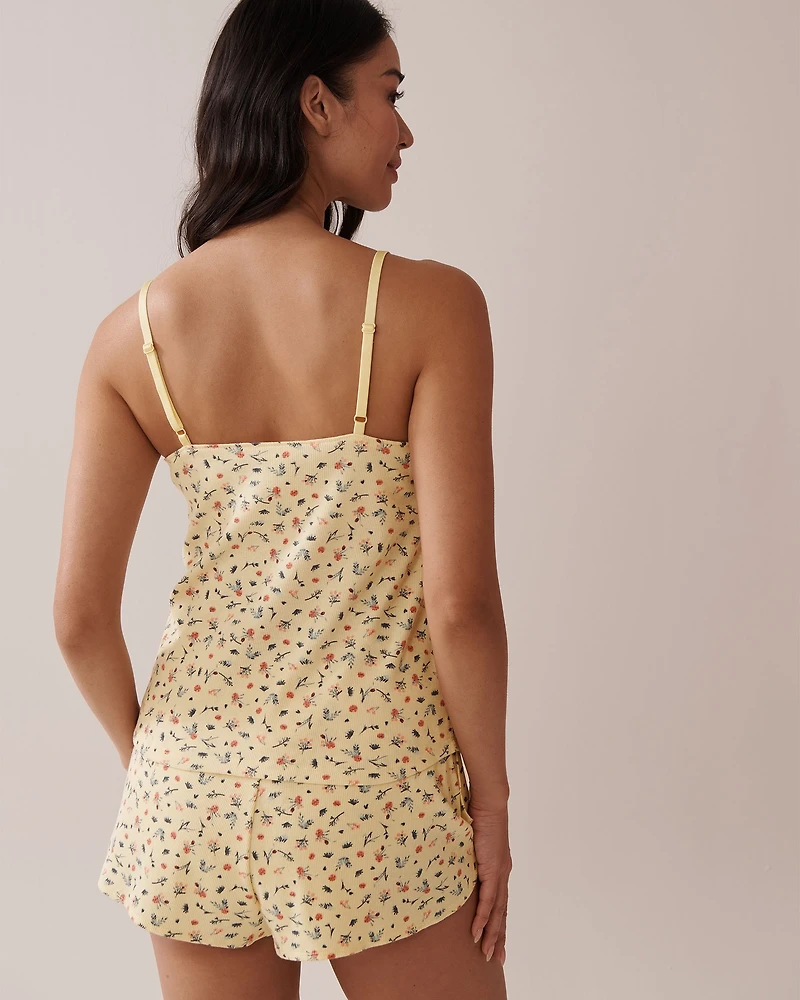 Camisole côtelée à soutien intégré imprimé petites fleurs