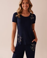 Butterfly Print Soft Jersey Crew Neck T-shirt