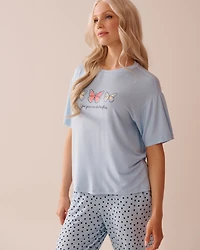 Chandail manches courtes tombantes en jersey doux imprimé papillon