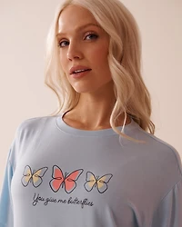 Chandail manches courtes tombantes en jersey doux imprimé papillon