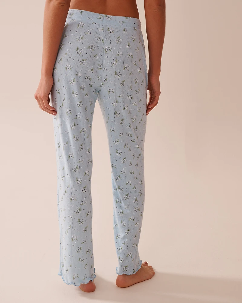 Strawberry Print Lettuce Edge Pointelle Pajama Pants