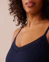 Nuisette jersey côtelé à soutien intégré et bordure de dentelle
