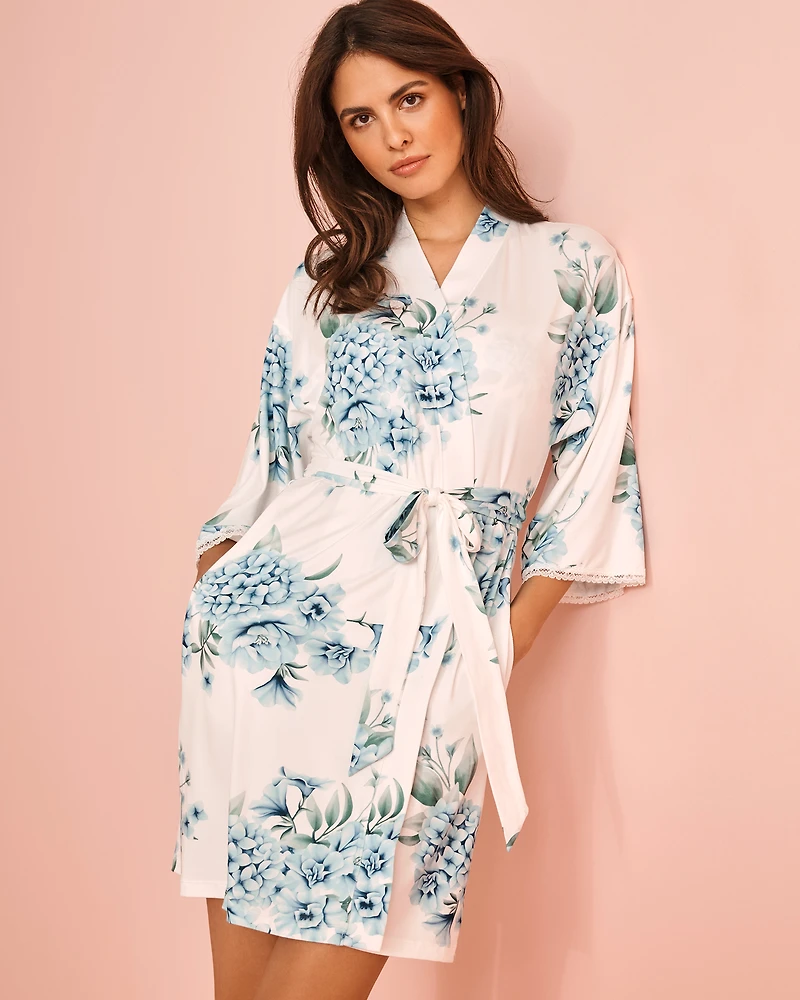 Kimono ultra doux imprimé hortensia
