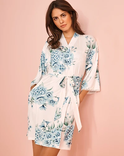Kimono ultra doux imprimé hortensia
