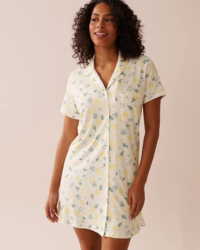 Chemise de nuit boutonnée ultra douce imprimé citron