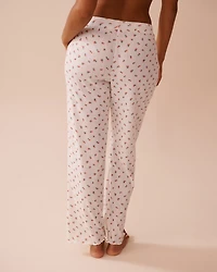 Pantalon de pyjama maille pointelle et bordure frisons imprimé fraise