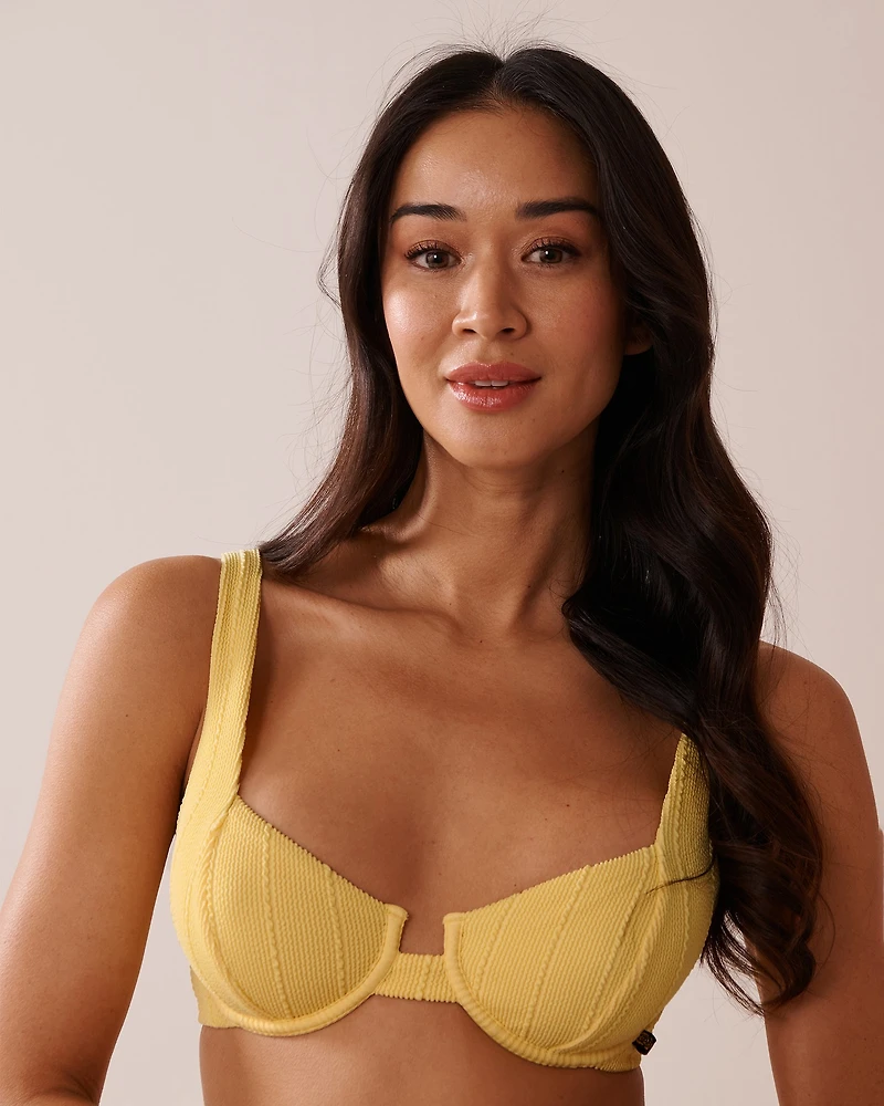 SOLID Recycled Fibers Ribbed Plunge Bikini Top