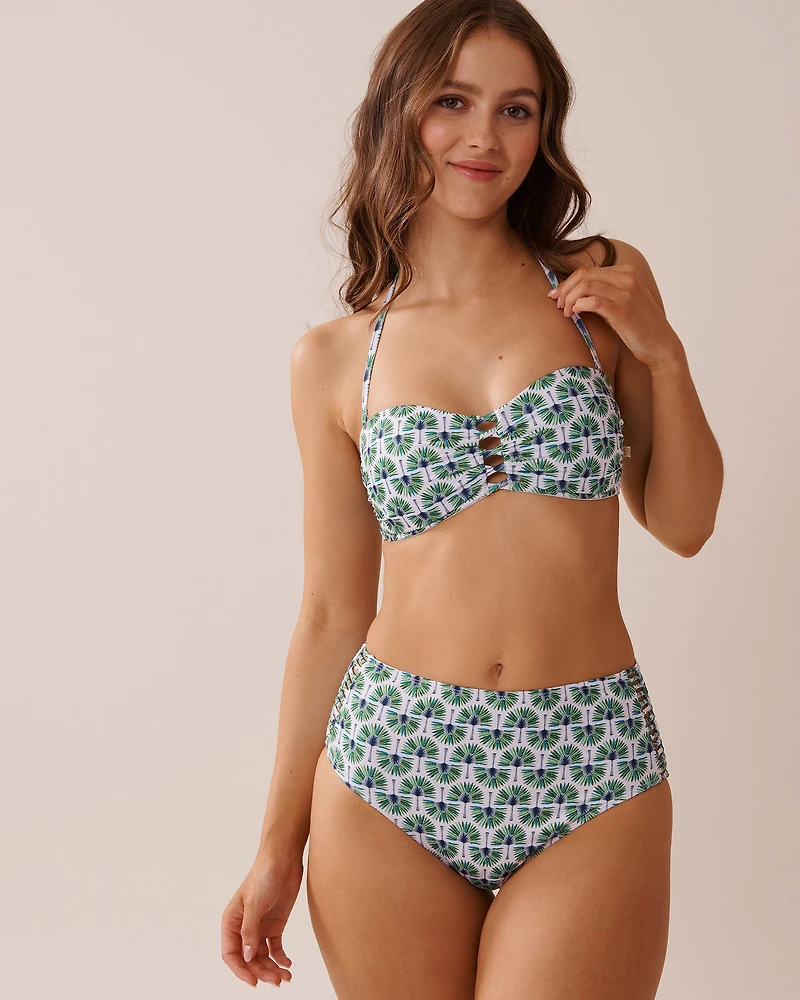 Bas de bikini taille haute bandes sur les côtés GEO PALM TREE