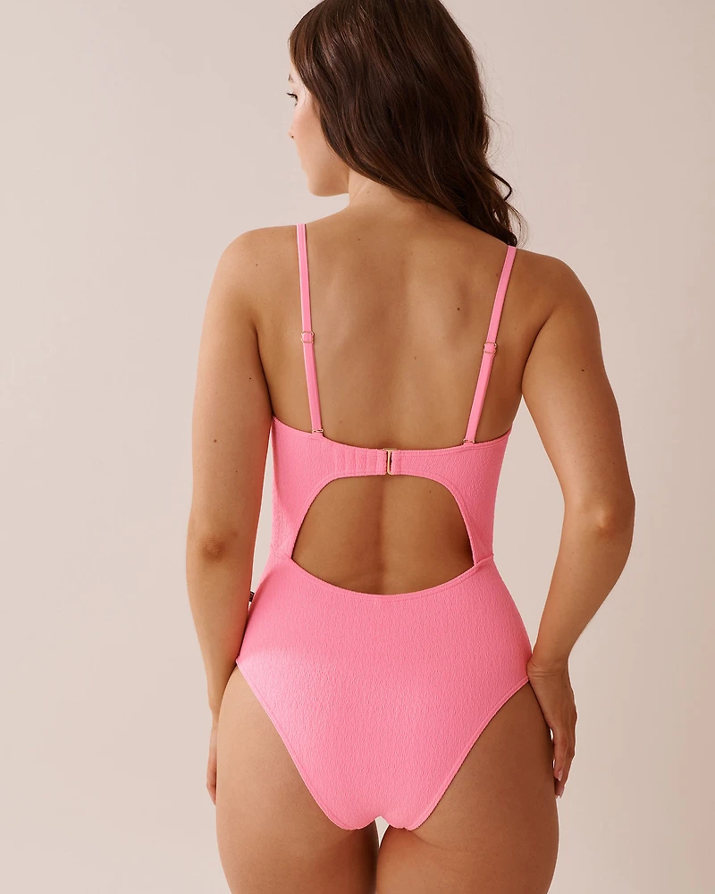 SOLID Textured U-wire and Cut-out One-piece Swimsuit