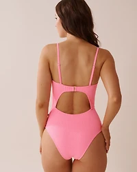 SOLID Textured U-wire and Cut-out One-piece Swimsuit