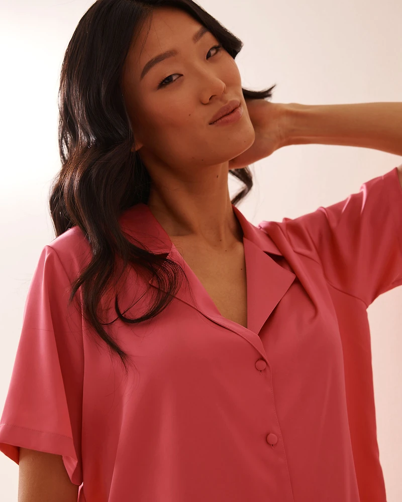 Satin Short Sleeve Button-down Shirt