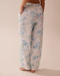 Blue Rose Print Satin Pants