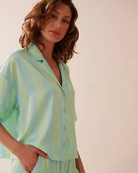 Striped Short Sleeve Satin Pajama Set