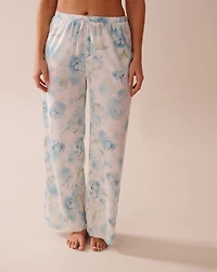 Blue Rose Print Satin Pants