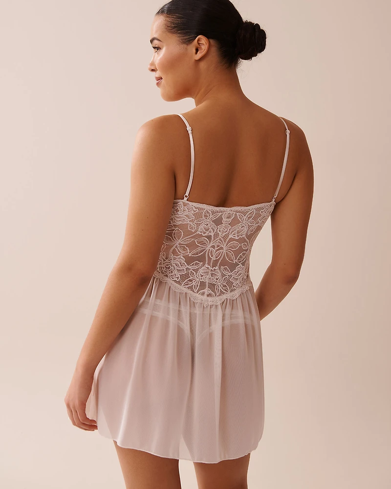 Floral Lace and Mesh Slit Nightie