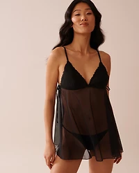 Lace and Mesh Side-Tie Babydoll