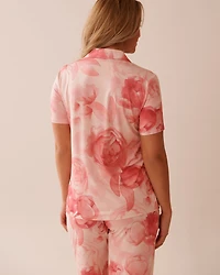 Chemisier manches courtes à fleurs en fibres recyclées