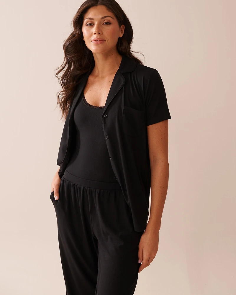 Ribbed Modal and Lace Trim Bodysuit with Shelf Bra