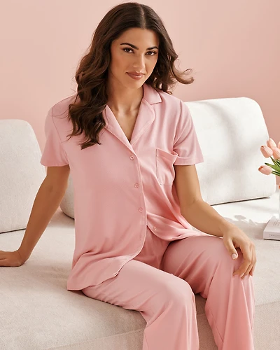 Ribbed Modal Button-down Shirt