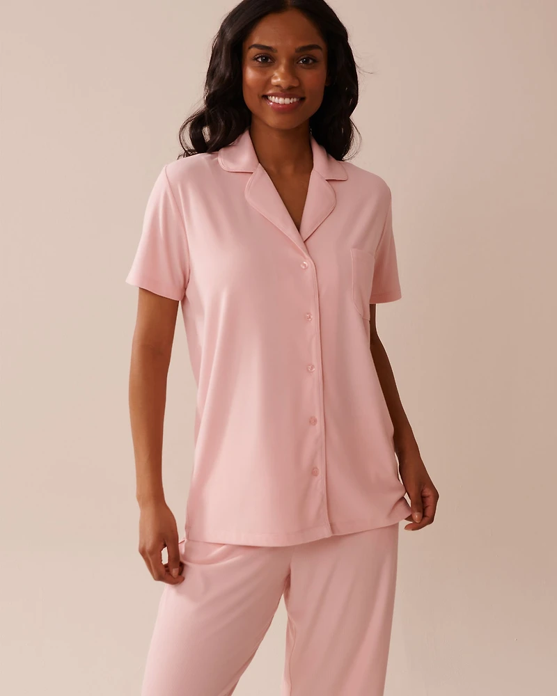 Ribbed Modal Button-down Shirt