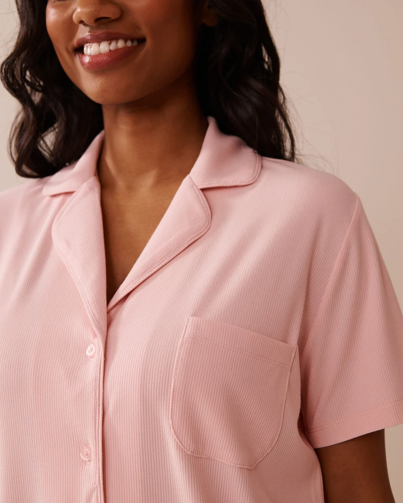 Ribbed Modal Button-down Shirt