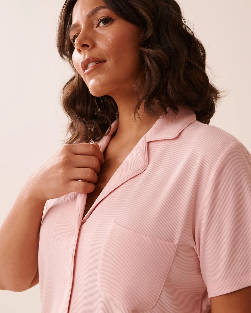 Ribbed Modal Button-down Shirt