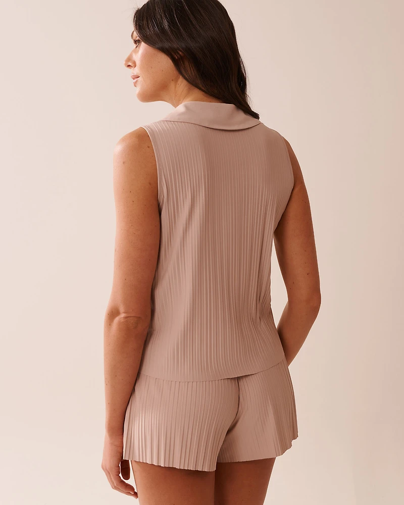 Lightweight Pleated Effect Shirt Collar Cami