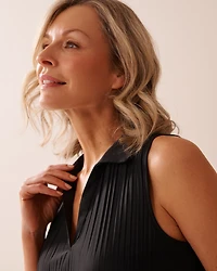 Lightweight Pleated Effect Shirt Collar Cami
